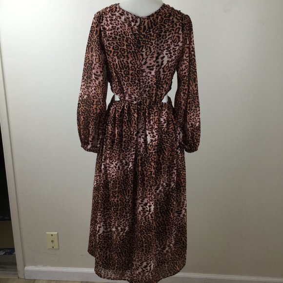 Anthropologie Ranna Gill Animal-Print Cut-Out Midi Dress m - Picture 7 of 11
